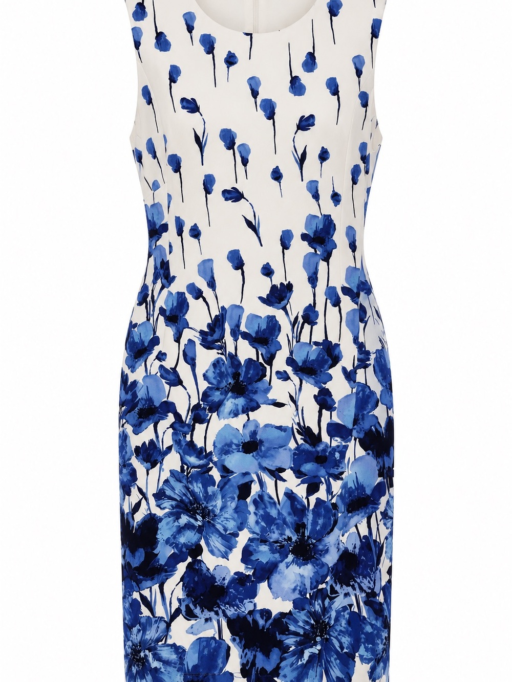 Kasper 16W Blue Watercolor Floral Border Print Sheath Dress - Picture 4 of 5